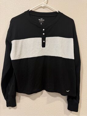 Hollister Black Ribbed Henley Boyfriend Tee